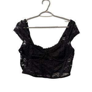 Faded Rose  Black Lace Cropped Top Size L With Cap Sleeves & Zipper.NWT